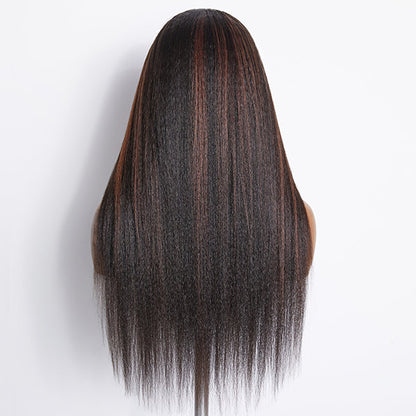 Highlight Kinky Straight Mid Part Glueless 5x5 Closure Undetectable  Lace Wig