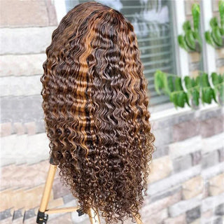 Honey Brown Highlight 27 Curly Lace Frontal Wig