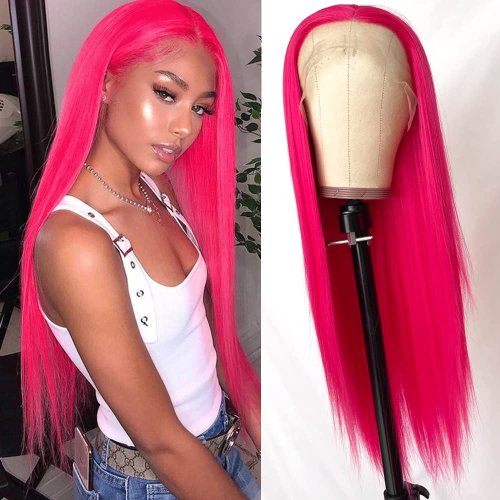 Pink Lace Front Wig Human Hair 13x3 Straight Wig