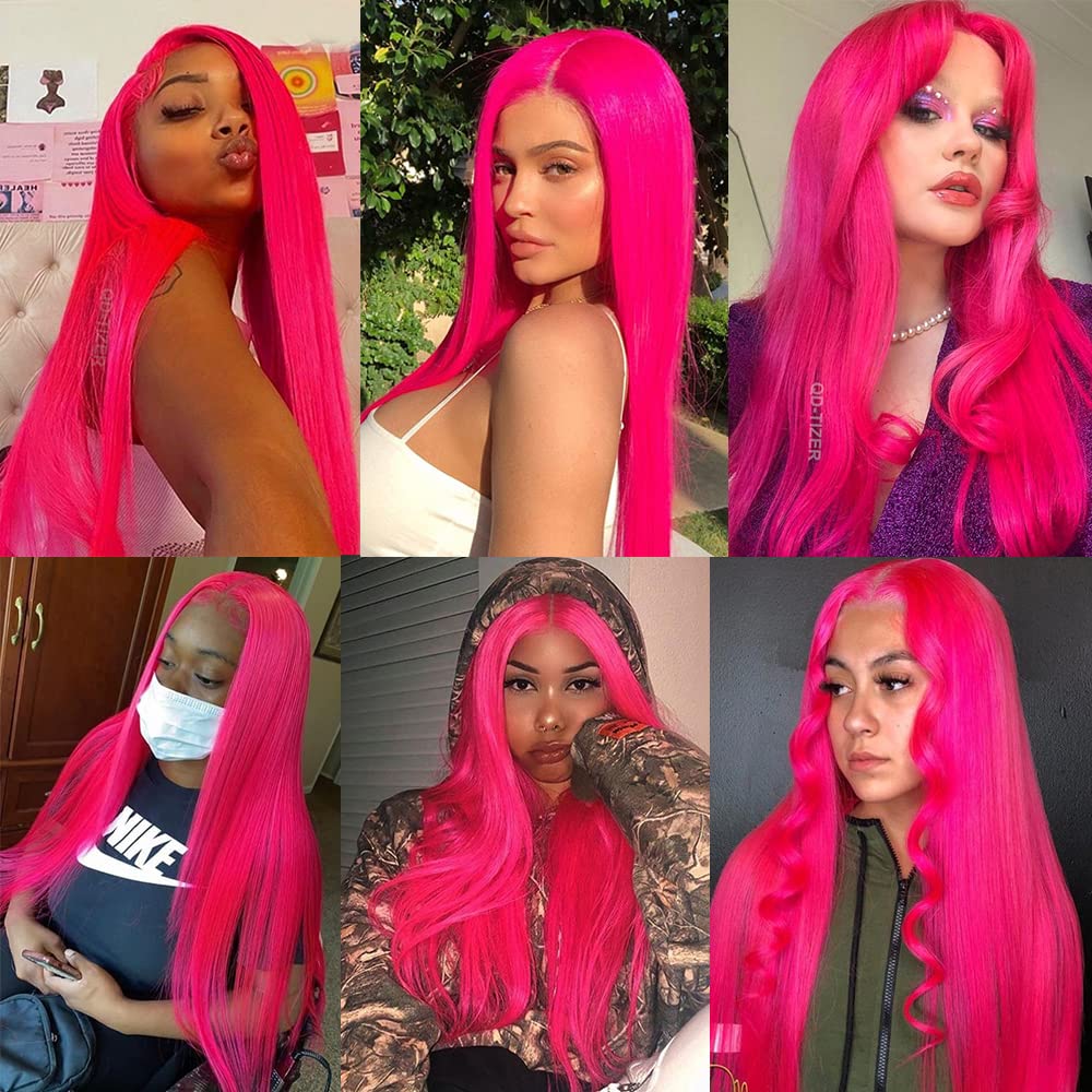 Pink Lace Front Wig Human Hair 13x3 Straight Wig