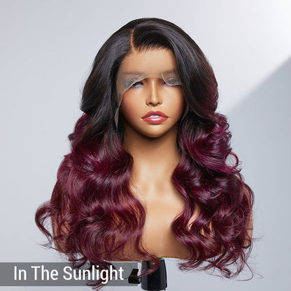 Limited Design | Alyssa Cabernet Ombre 13x4 Frontal Lace Right Side Part Long Wig 100% Human Hair