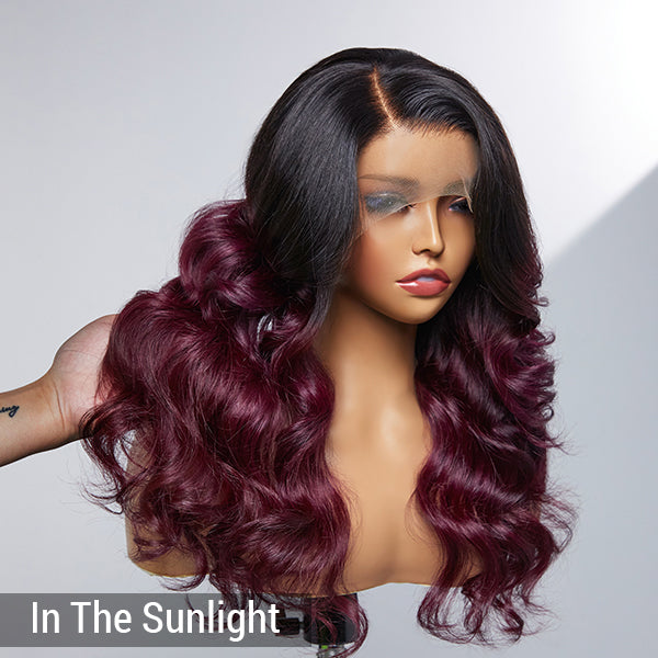 Limited Design | Alyssa Cabernet Ombre 13x4 Frontal Lace Right Side Part Long Wig 100% Human Hair