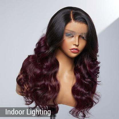 Limited Design | Alyssa Cabernet Ombre 13x4 Frontal Lace Right Side Part Long Wig 100% Human Hair