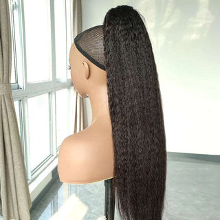 Kinky Straight Wrap-around Magic Velcro With Clip In Human Hair Ponytail Extension