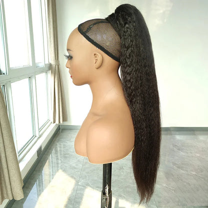 Kinky Straight Wrap-around Magic Velcro With Clip In Human Hair Ponytail Extension