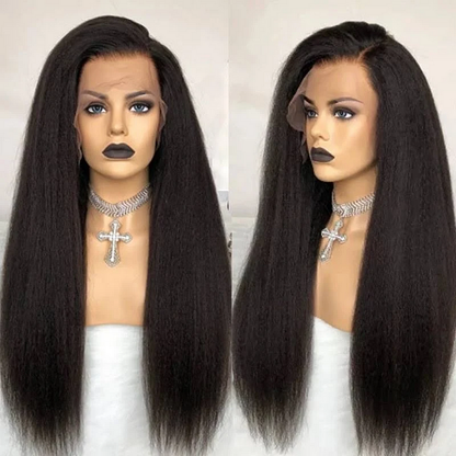 Natural Kinky Straight  13x4 Frontal HD Lace Long Wig 100% Human Hair