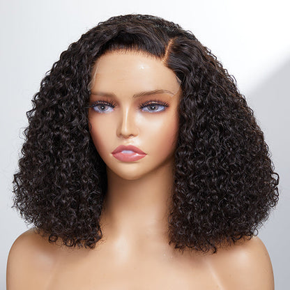 200% Full Kinky Curly  Glueless Side Part Neck Length Wig 100% Human Hair