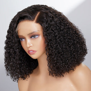 200% Full Kinky Curly  Glueless Side Part Neck Length Wig 100% Human Hair