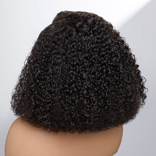 200% Full Kinky Curly  Glueless Side Part Neck Length Wig 100% Human Hair