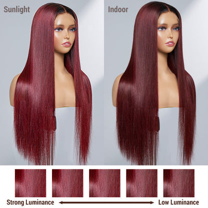 Limited Design | Patricia Burgundy Reddish Silky Straight 5x5 Closure Lace Glueless Long Wig 100% Human Hair