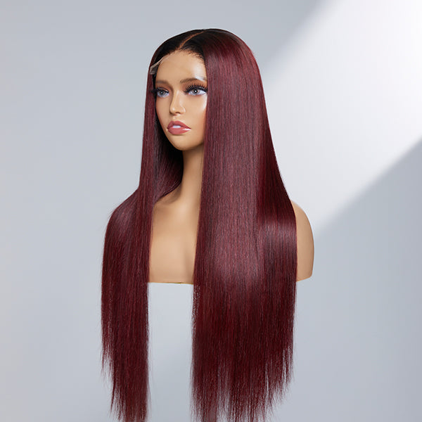 Limited Design | Patricia Burgundy Reddish Silky Straight 5x5 Closure Lace Glueless Long Wig 100% Human Hair