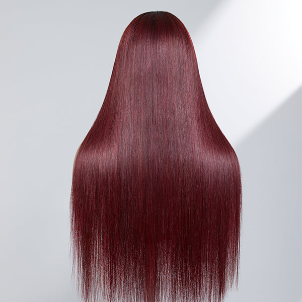 Limited Design | Patricia Burgundy Reddish Silky Straight 5x5 Closure Lace Glueless Long Wig 100% Human Hair