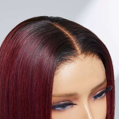 Limited Design | Patricia Burgundy Reddish Silky Straight 5x5 Closure Lace Glueless Long Wig 100% Human Hair