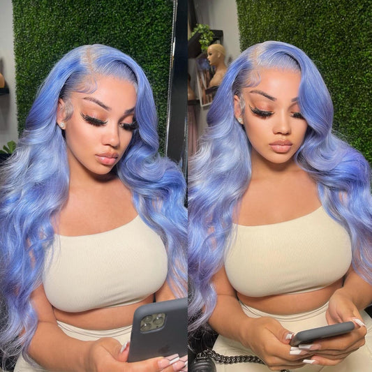 Lake Blue Body Wave Lace Front Wig Human Hair 180% Density Colored Human Hair Wig