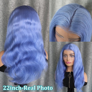 Lake Blue Body Wave Lace Front Wig Human Hair 180% Density Colored Human Hair Wig