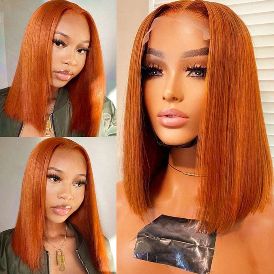 Ginger Orange Straight Bob Wig Lace Front Human Hair Wigs For Women Human Hair Brazilian Bone Straight Lace Front Wigs On Sale