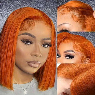 Ginger Orange Straight Bob Wig Lace Front Human Hair Wigs For Women Human Hair Brazilian Bone Straight Lace Front Wigs On Sale