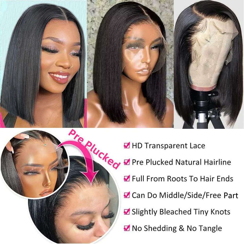 Deep Left C Part Straight Glueless 13*4 Frontal Lace  Wear and Go Shot Bob Wig