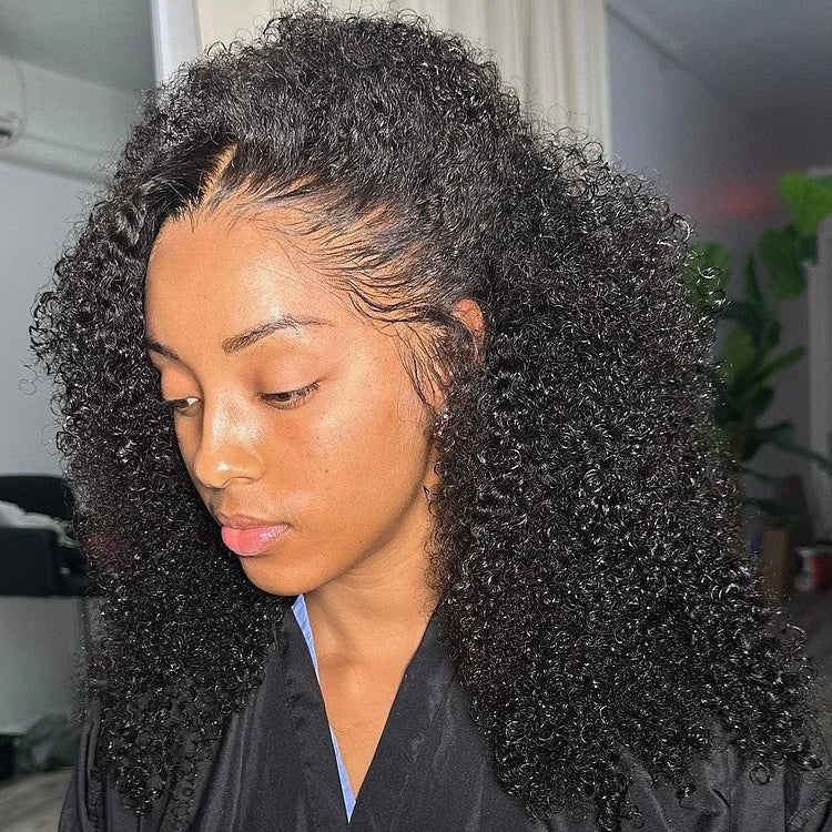 Natural Black Kinky Curly Lace Frontal Wig 200% Density