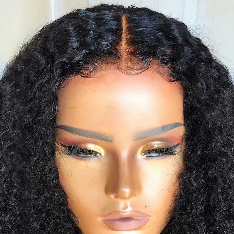 200% Density Natural Black Kinky Wave Lace Frontal Wig