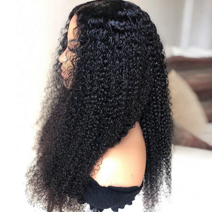 200% Density Natural Black Kinky Wave Lace Frontal Wig