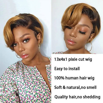 Pixie Cut Lace Front Wigs Human Hair OT27 Color 13x4x1 Lace Front Wigs Human Hair Short Bob