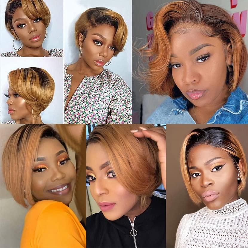 Pixie Cut Lace Front Wigs Human Hair OT27 Color 13x4x1 Lace Front Wigs Human Hair Short Bob