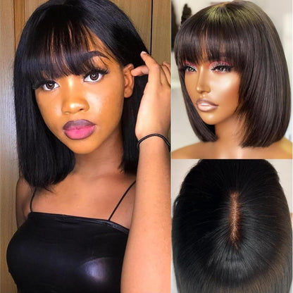 Short Bob Wigs Human Hair Glueless Wear and Go Bob Wig With Bangs