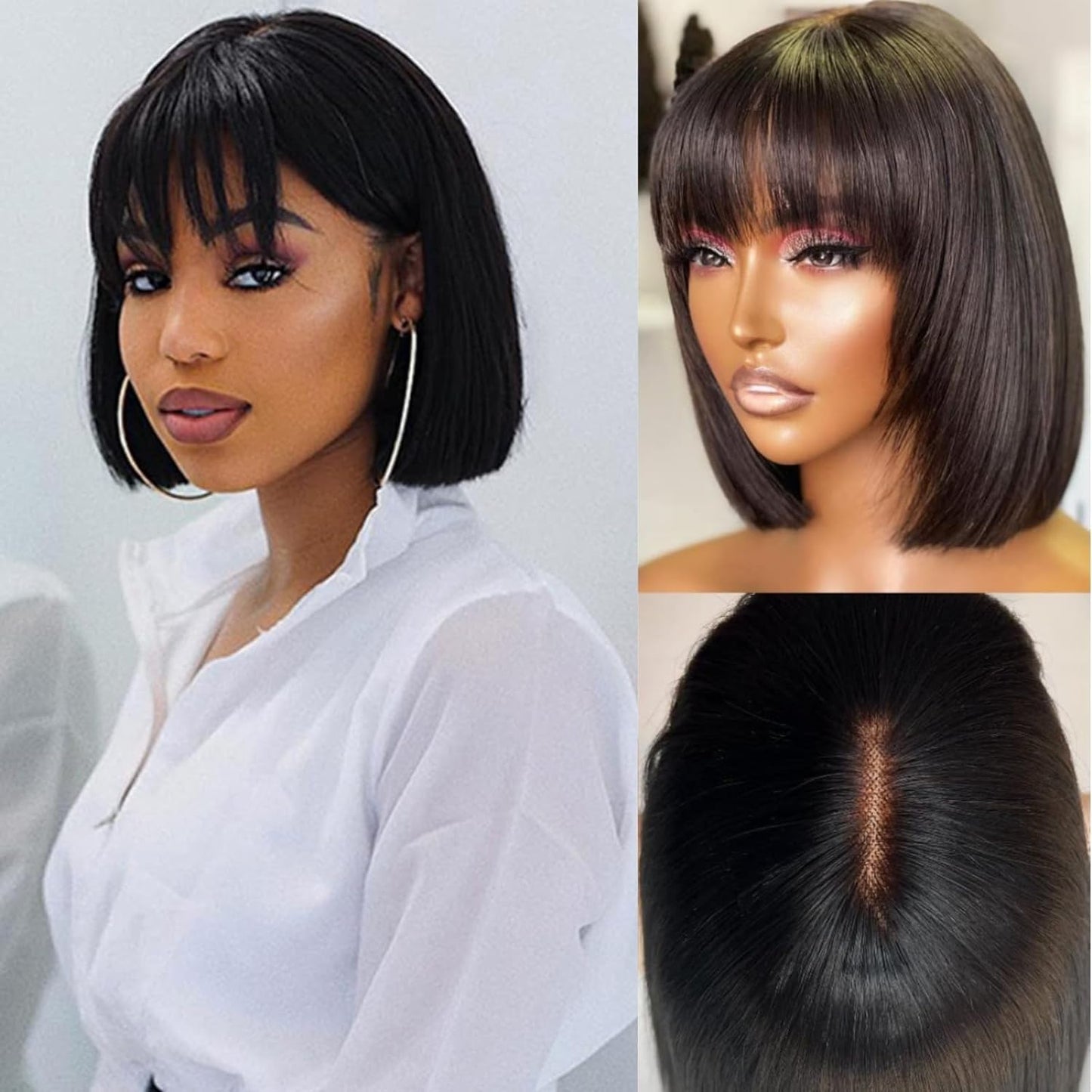 Short Bob Wigs Human Hair Glueless Wear and Go Bob Wig With Bangs