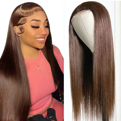 Chocolate Brown Straight Lace Front Wigs Human Hair HD Transparent 13x4 Straight Lace Front Wig