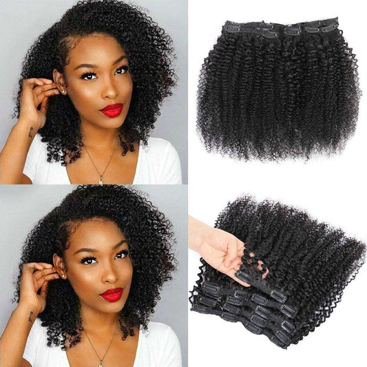 Clip in Human Hair  4PCS  Kinky Curly Brazilian Human Hair