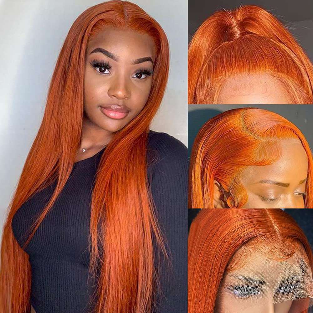 Ginger Orange Lace Front Wigs Human Hair Pre Plucked Straight 13x4 HD Lace Frontal Human Hair