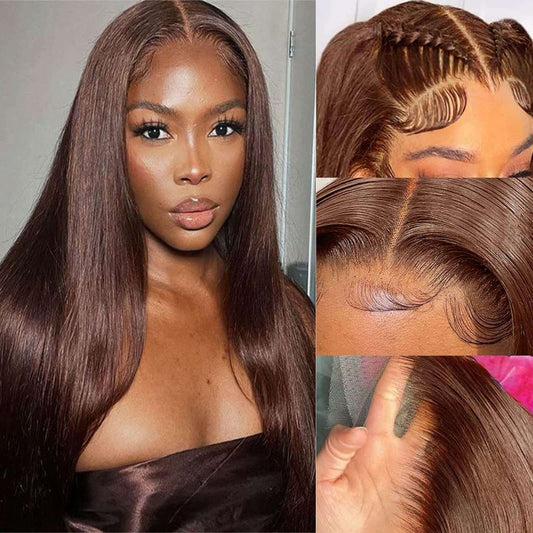 Chocolate Brown Straight Lace Front Wigs Human Hair HD Transparent 13x4 Straight Lace Front Wigs Human Hair Pre Plucked With Baby Hair For Black Women 12A