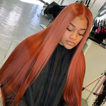 Season Limited! Ginger Orange Straight Virgin Hair Lace Frontal Wig Fall hairstyle