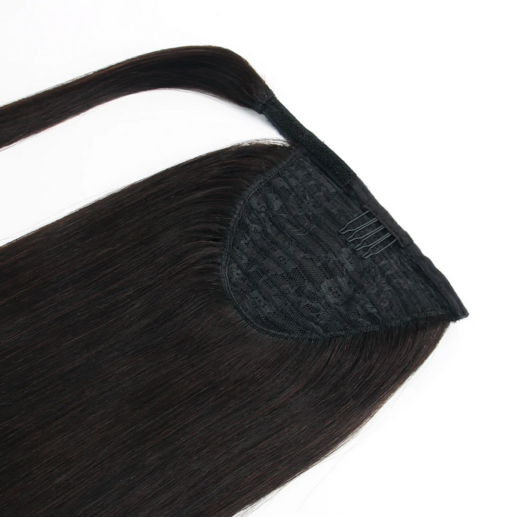 Straight Wrap-around Magic Velcro With Clip In Human Hair Ponytail Extension