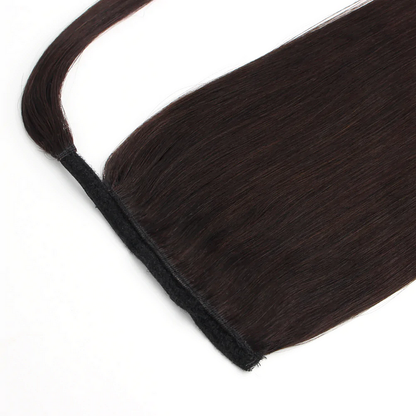 Straight Wrap-around Magic Velcro With Clip In Human Hair Ponytail Extension