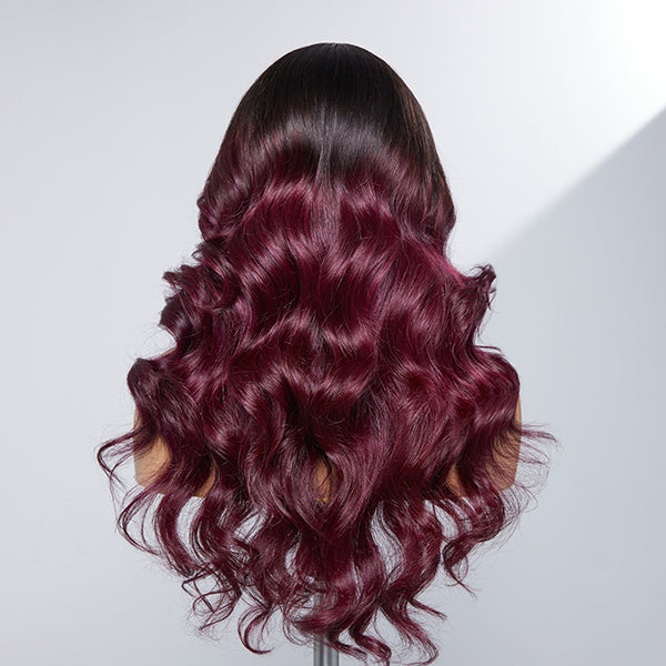 Limited Design | Alyssa Cabernet Ombre 13x4 Frontal Lace Right Side Part Long Wig 100% Human Hair