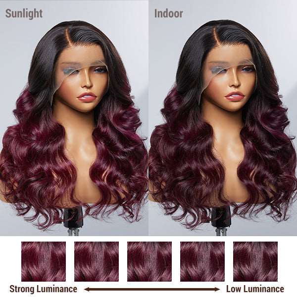 Limited Design | Alyssa Cabernet Ombre 13x4 Frontal Lace Right Side Part Long Wig 100% Human Hair