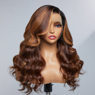 Girl's Day Sale| |Blonde Highlight Loose Body Wave 13x4 Frontal HD Lace Long Left Side part Wig 100% Human Hair