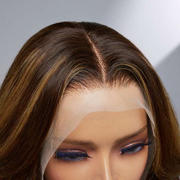 Limited Design | Bertha Highlight Loose Wave 13X4 Frontal Lace Mid Part Short Wig 100% Human Hair