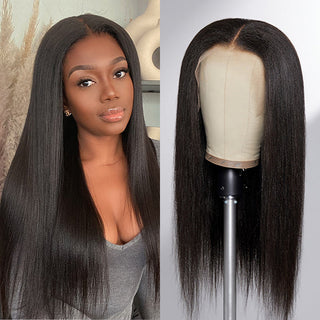 Natural Hairline Yaki Straight 13x4 Frontal Undetectable HD Lace Long Wig 100% Human Hair