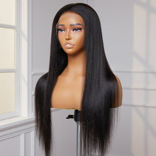 Natural Hairline Yaki Straight 13x4 Frontal Undetectable HD Lace Long Wig 100% Human Hair