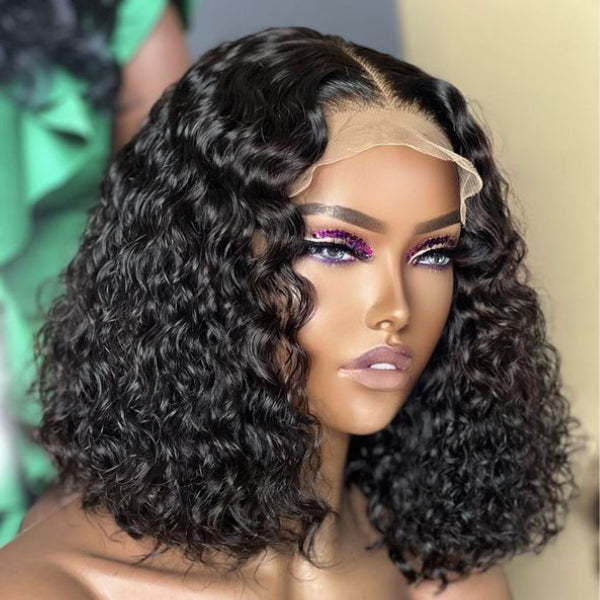 Vacation Vibes Water Wave 4x4 Closure Lace Glueless Mid Part Short Wig 100% Human Hair