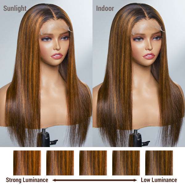 Limited Design | Brown Blonde Mix Silky Straight 5x5 Closure Lace Glueless Long Wig 100% Human Hair