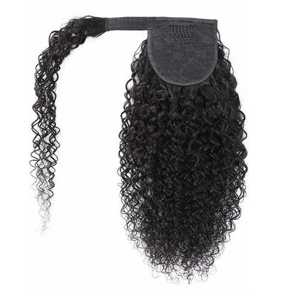 Water Wave Wrap-around Magic Velcro With Clip In Human Hair Ponytail Extension