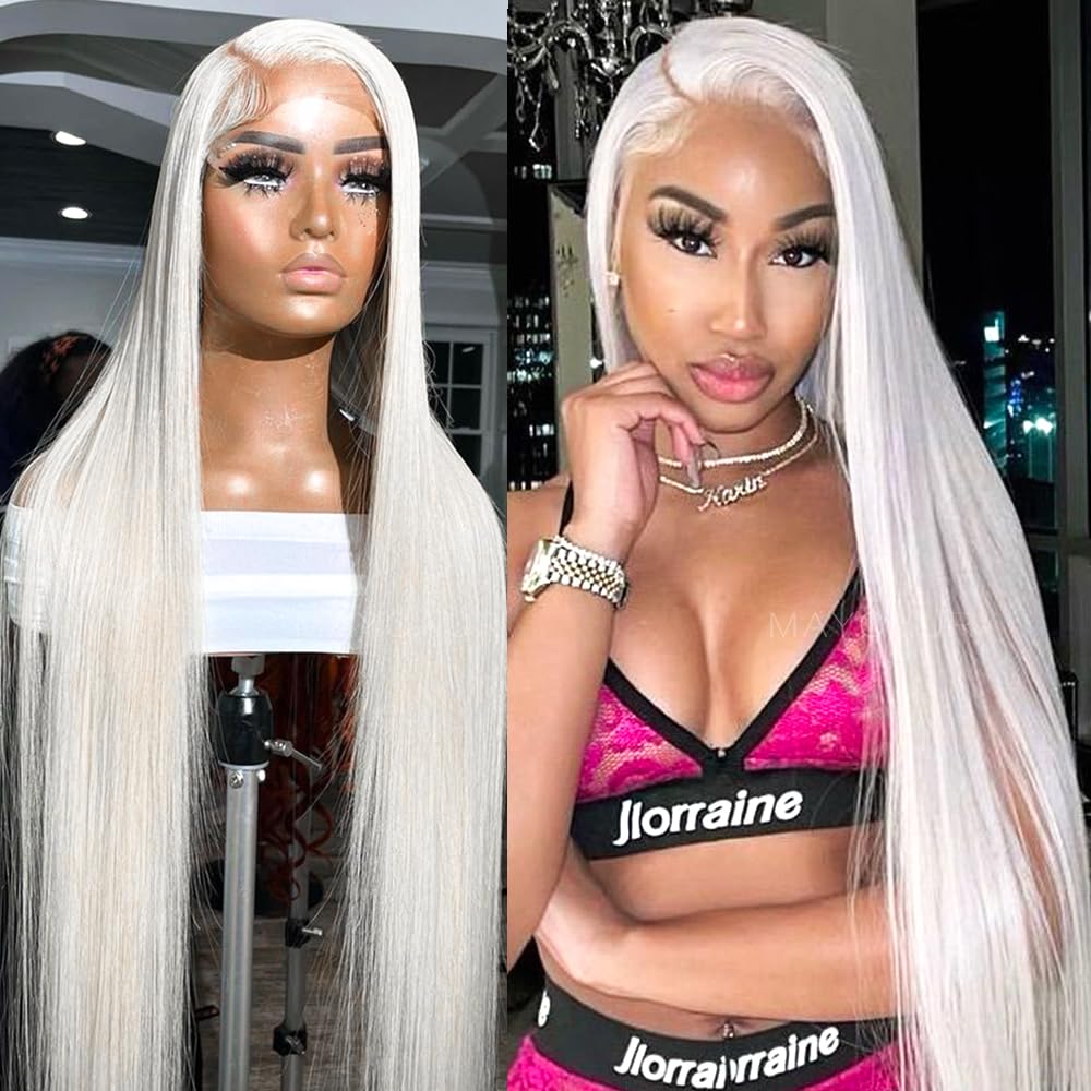 White Hair Color 13x4 Lace Front Wig Long Straight Hair Wigs Platinum Blonde human Hair