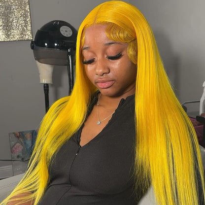 Sexy Yellow 13x4 Front Lace Front Wigs Long Natural Wavy