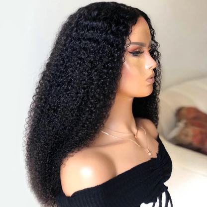 200% Density Natural Black Kinky Wave Lace Frontal Wig