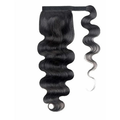 Body Wave Wrap-around Magic Velcro With Clip In Human Hair Ponytail Extension