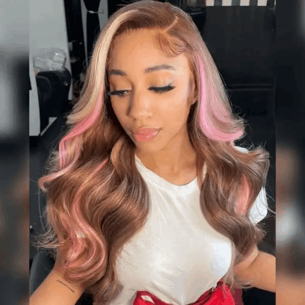 Girl's Day Sale| Pink Ombre Blonde And Pink Highlights Body Wave Lace Wig 180% Density 100% human hair 12A